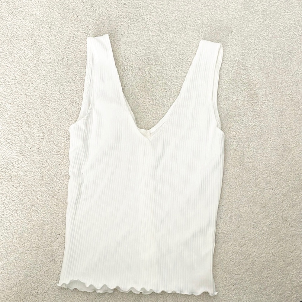 White Ribbed Button-Front Tank - Picture 5 of 5